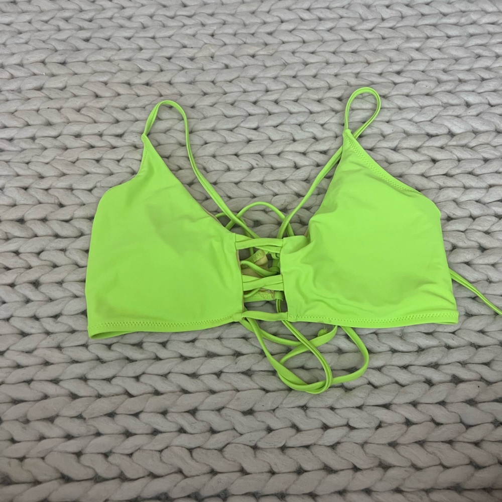 RELLECIGA Neon Lime Lace-Up Bikini Top